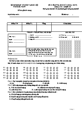 Đề kiểm tra học kì I Vật lí lớp 10 - Năm học 2016-2017 - Sở GD & ĐT Hà Nội